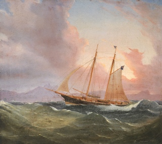 Cutter in a Swell (The Yacht 'Diadem') by Tommaso de Simone (Naples c.1805 - 1888)