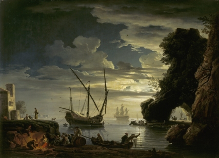 Night: Rocky Inlet with Fisherfolk setting their Nets, cooking and drinking by Claude-Joseph Vernet (Avignon 1714 ¿ Paris 1789)